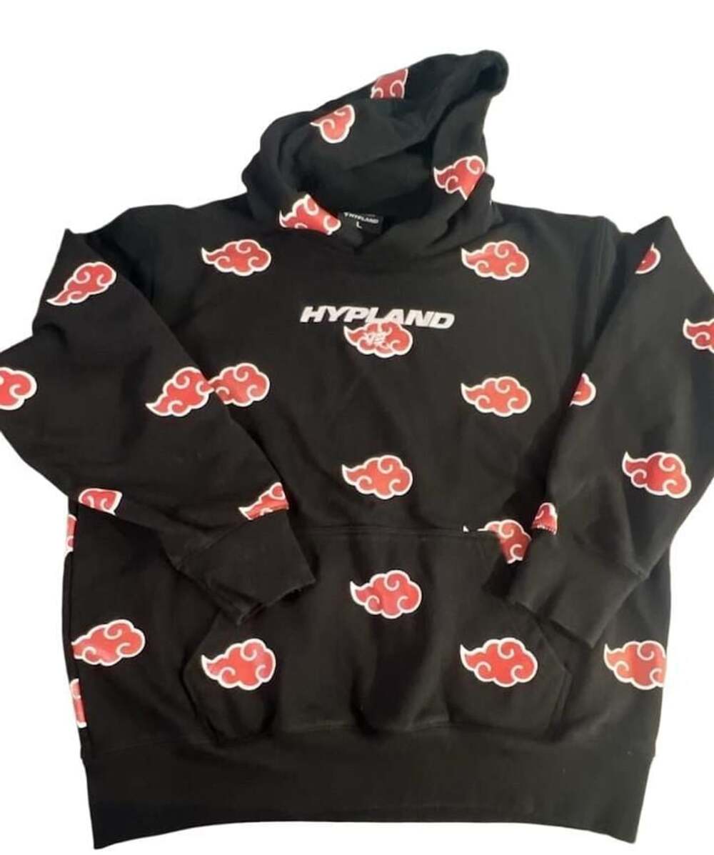 Hypland x Naruto Akatsuki Cloud Graphic Print Black Hoodie Men's Size L